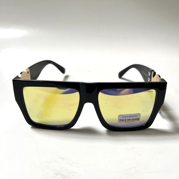 New Original TRUE RELIGION Square Sunglasses Oversized Mirror Yellow Black main image 5